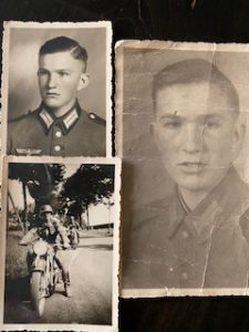 Three historic photograph portraits of a young man serving in World War II for the German military.