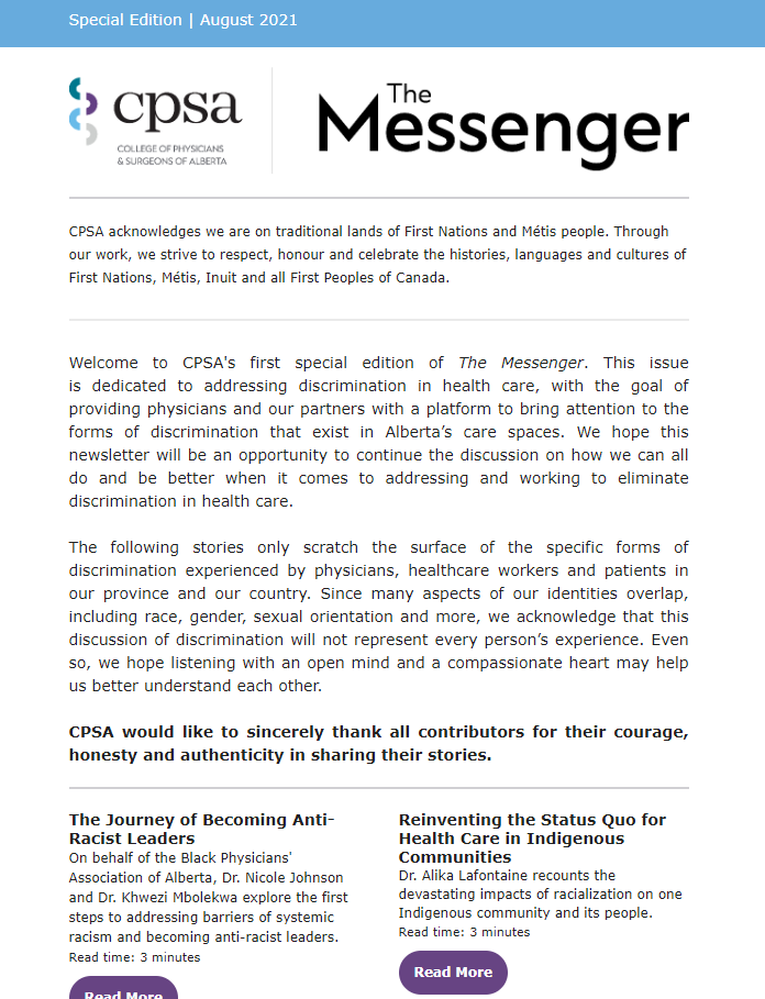 The cover of the special edition of The Messenger. The header is light blue.