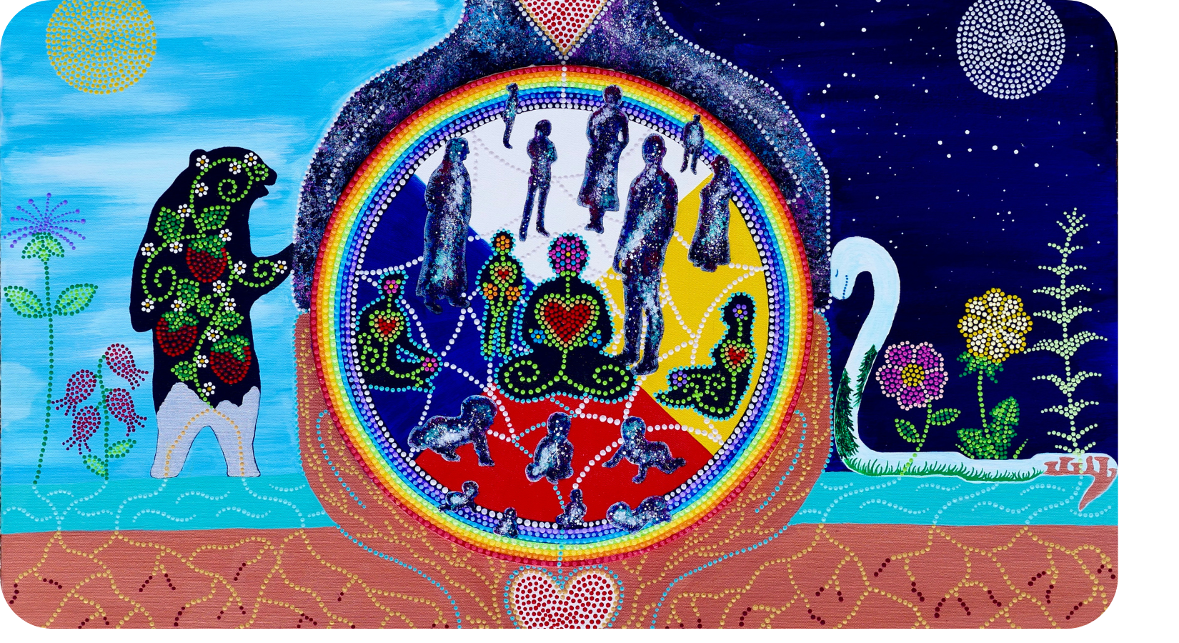 Original artwork by Cree/Métis artist Karlee Fellner. The title of this piece is nanâtawihiwêwin, or healing.