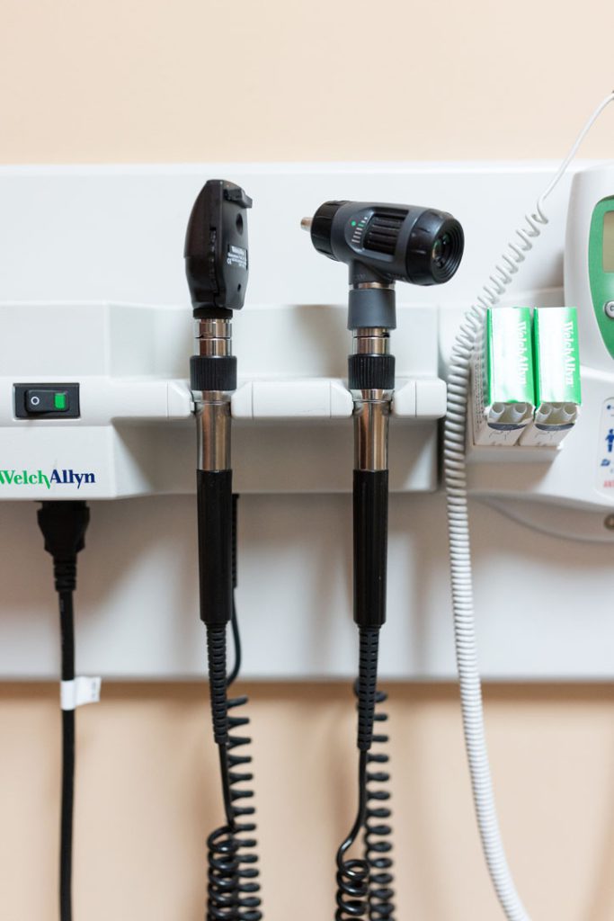 Medical devices on the wall of a physician's office