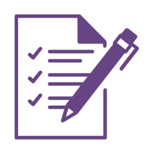 A purple line art image of a checklist and pencil