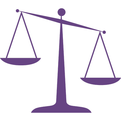 A purple graphic of a slightly unbalanced scale.